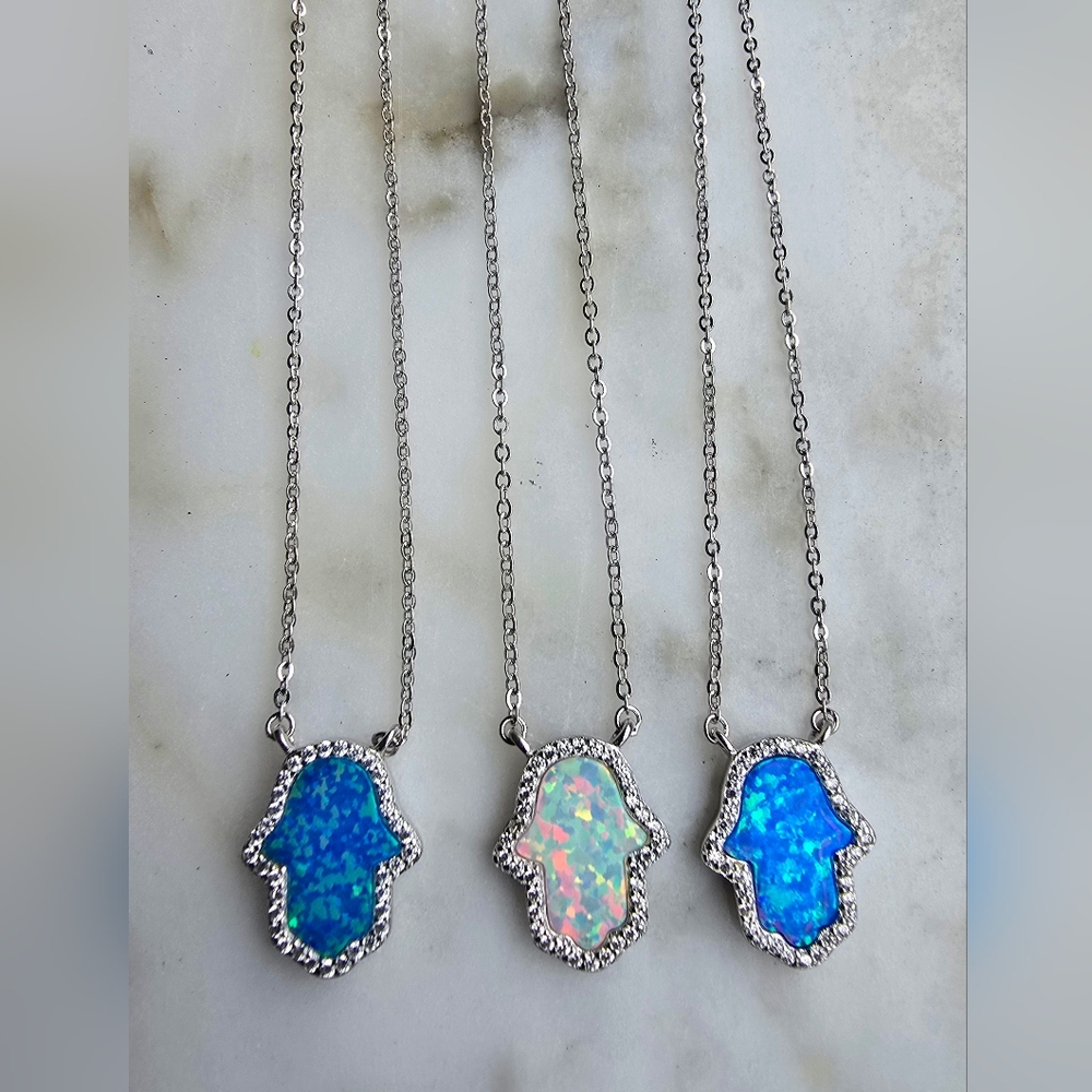 Made In Italy Sterling Silver And Opal Hamsa Pendant Necklace